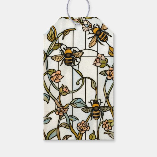 Elegant art nouveau botanical  bee stain glass geschenkanhänger (Vorderseite)