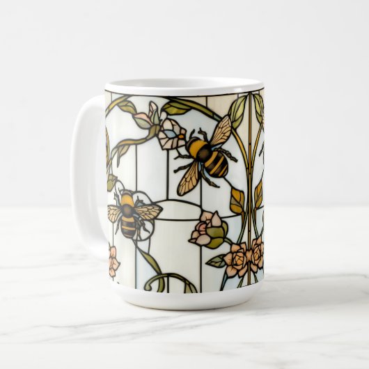 Elegant art nouveau botanical  bee stain glass kaffeetasse (Vorderseite Links)