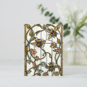 Elegant art nouveau botanical  bee stain glass postkarte (Stehend Vorderseite)