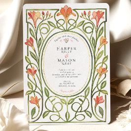 Elegant Art Nouveau Coral Lily Wedding Invite Einladung