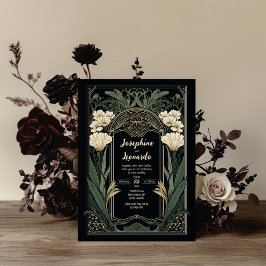 Elegant Art Nouveau Dark Floral Wedding Invitation Einladung