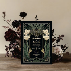 Elegant Art Nouveau Dark Floral Wedding Invitation Einladung