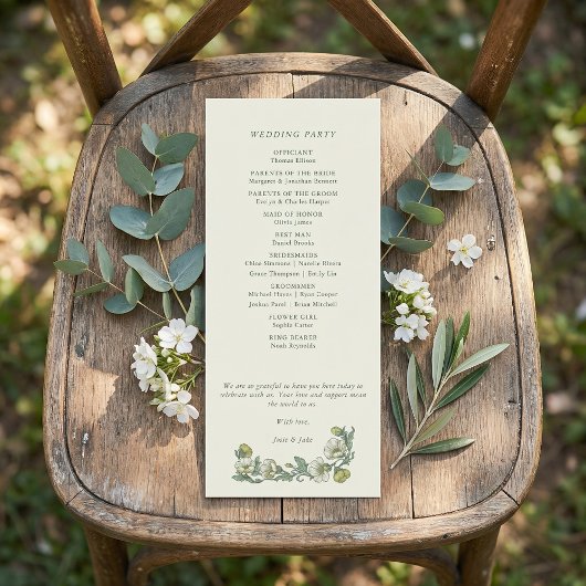 Elegant art nouveau floral wedding program programm