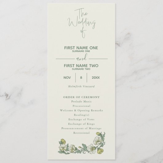 Elegant art nouveau floral wedding program programm (Vorderseite)