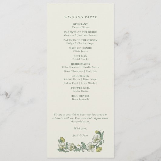 Elegant art nouveau floral wedding program programm (Rückseite)