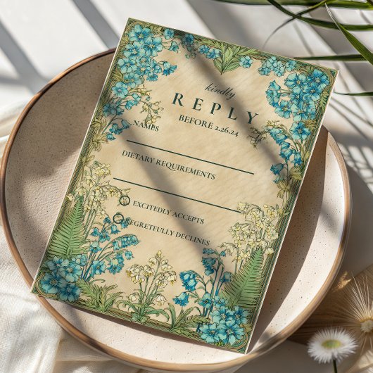 Elegant Art Nouveau Floral Wedding RSVP Karte