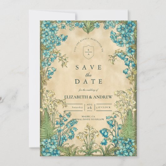 Elegant Art Nouveau Floral Wedding Save The Date (Vorderseite)