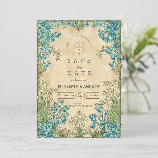 Elegant Art Nouveau Floral Wedding Save The Date (Stehend Vorderseite)