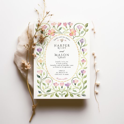 Elegant Art Nouveau Freesias Wedding Einladung