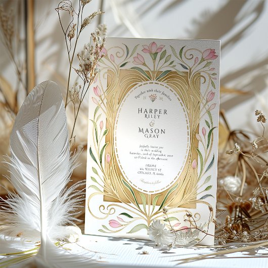 Elegant Art Nouveau Freesias Wedding Invite Einladung