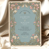 Elegant Art Nouveau Pinnk Lily Wedding Einladung