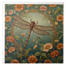 Elegant Art Nouveau Spring green Dragonfly