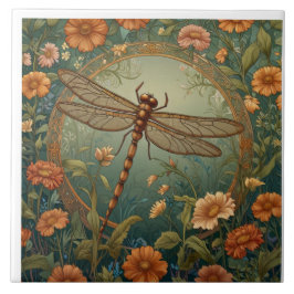 Elegant Art Nouveau Spring green Dragonfly Fliese