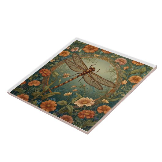 Elegant Art Nouveau Spring green Dragonfly Fliese (Seite)