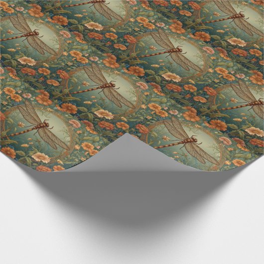 Elegant Art Nouveau Spring green Dragonfly Geschenkpapier (Ecke)
