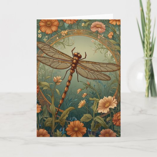 Elegant Art Nouveau Spring green Dragonfly Karte (Vorderseite)