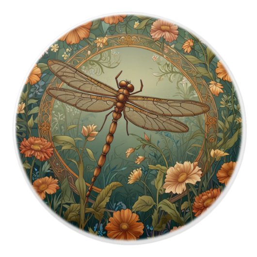 Elegant Art Nouveau Spring green Dragonfly Keramikknauf (Vorderseite)