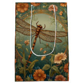 Elegant Art Nouveau Spring green Dragonfly Mittlere Geschenktüte (Rückseite)