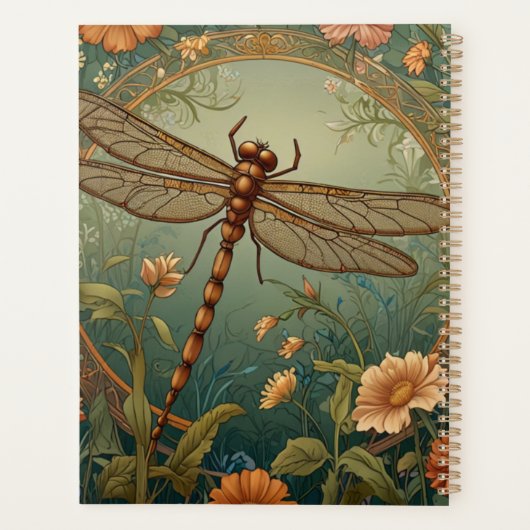 Elegant Art Nouveau Spring green Dragonfly Planer (Rückseite)