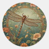 Elegant Art Nouveau Spring green Dragonfly Runder Aufkleber (Vorderseite)