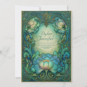 Elegant Art Nouveau Türkis Blumen Antike Hochzeit Einladung