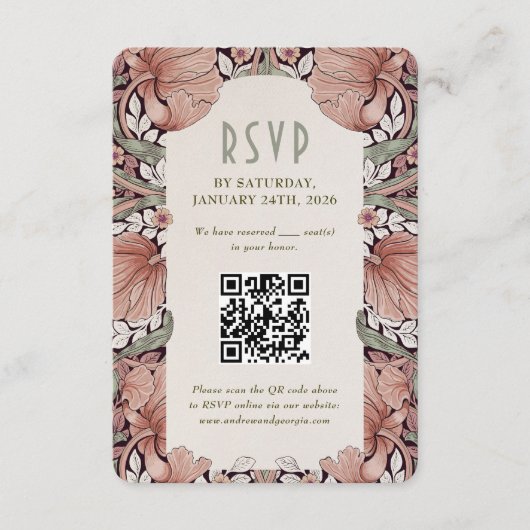 Elegant Art Nouveau Wedding RSVP Card with QR Code Einladung (Vorderseite)
