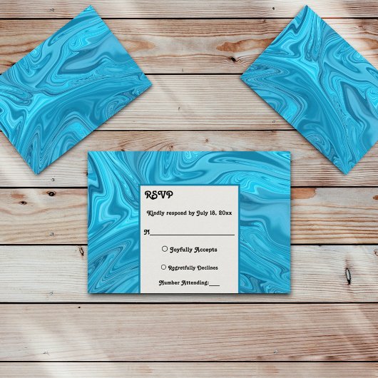 Elegant Artistic Blue Abstrakt Paint Wedding RSVP Karte