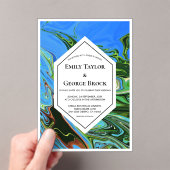 Elegant Artistic Blue Green Abstract Paint Wedding Acryleinladungen (Insitu (Handheld))
