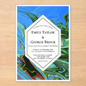 Elegant Artistic Blue Green Abstract Paint Wedding Acryleinladungen (Vorderseite)