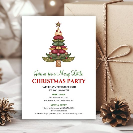 Elegant artistic Christmas tree holiday invitation Einladung