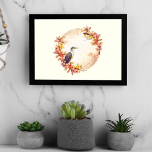 Elegant Asian Flower Watercolor Birds Poster