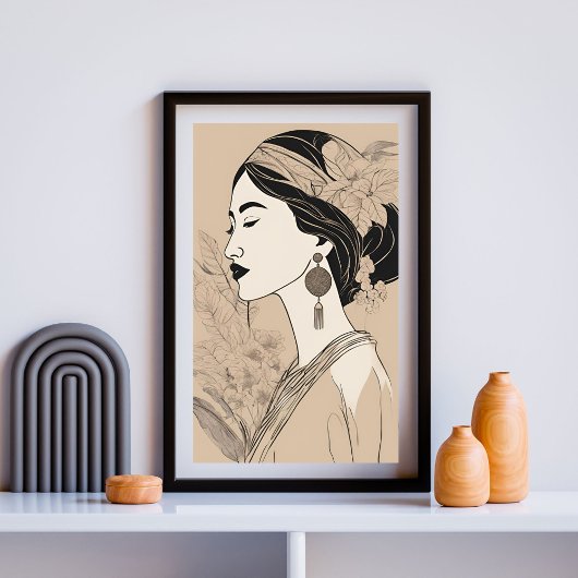 Elegant Asian Woman – Botanical Minimalist Line Ar Poster