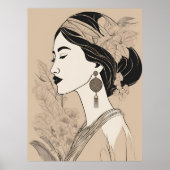 Elegant Asian Woman – Botanical Minimalist Line Ar Poster (Vorne)