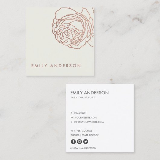 ELEGANT AUS WEISSER BLUSSPINK ROSE GOLD FLORAL QUADRATISCHE VISITENKARTE (Vorne/Hinten)