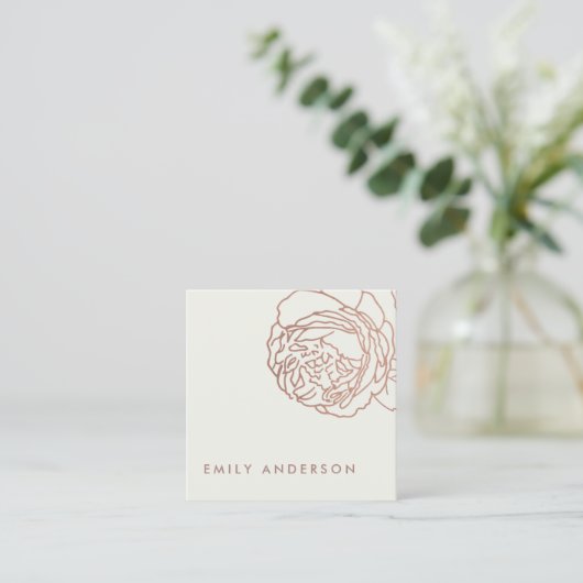 ELEGANT AUS WEISSER BLUSSPINK ROSE GOLD FLORAL QUADRATISCHE VISITENKARTE (Stehend Vorderseite)