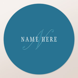 Elegant aussehendes Monogramm Ozeanblau Runder Aufkleber