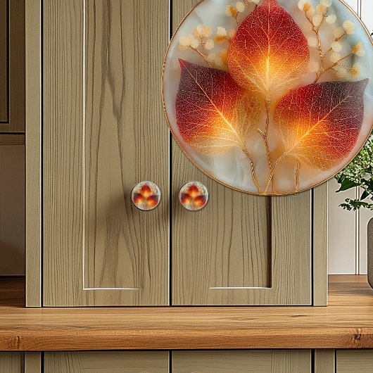 Elegant Autumn Bright Orange Yellow Leaves  Keramikknauf