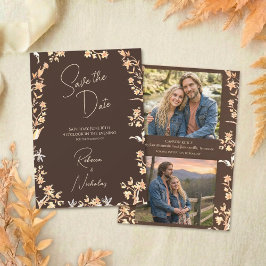 Elegant Autumn Copper Wildflowers Script 2 Photo Save The Date