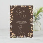 Elegant Autumn Copper Wildflowers Script 2 Photo Save The Date (Stehend Vorderseite)