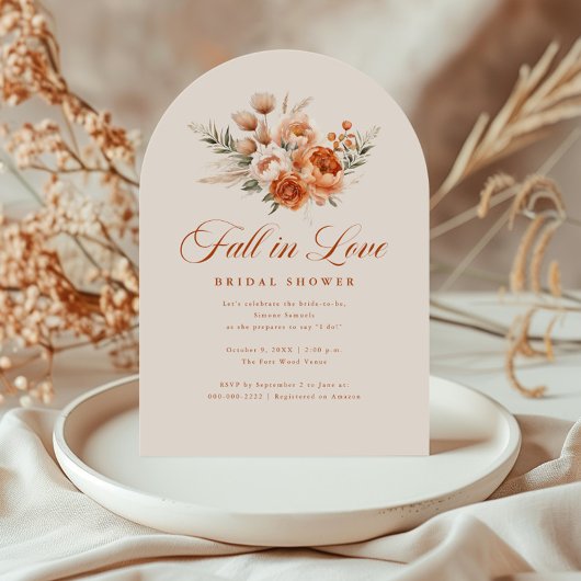 Elegant Autumn Fall In Love Bridal Shower Einladung