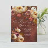 Elegant Autumn Floral Thanksgiving Einladung (Stehend Vorderseite)