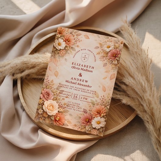 Elegant Autumn Flower Wedding Einladung