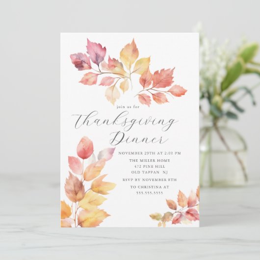 Elegant Autumn Leaves Thanksgiving Einladung (Stehend Vorderseite)