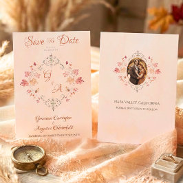 Elegant Autumn Leaves Vintage Watercolor Photo Save The Date