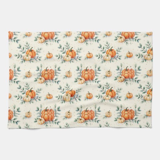 Elegant Autumn Pumpkin and Eucalyptus Watercolor  Geschirrtuch (Horizontal)