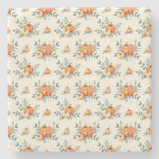 Elegant Autumn Pumpkin and Eucalyptus Watercolor  Steinuntersetzer (Vorderseite)