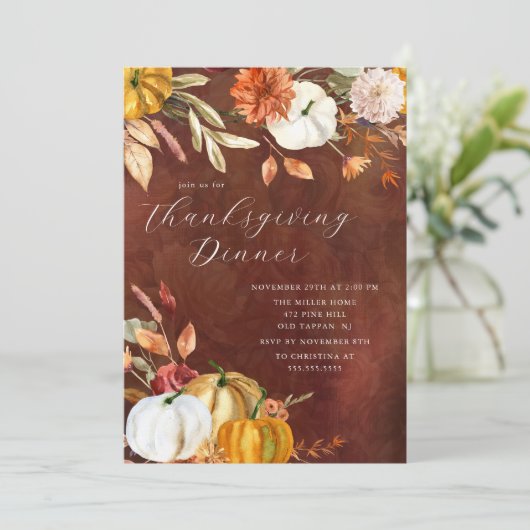 Elegant Autumn Pumpkins Thanksgiving Einladung (Stehend Vorderseite)