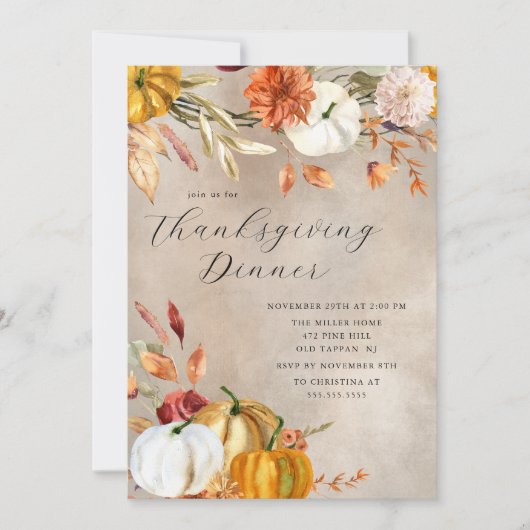 Elegant Autumn Pumpkins Thanksgiving Einladung (Vorderseite)