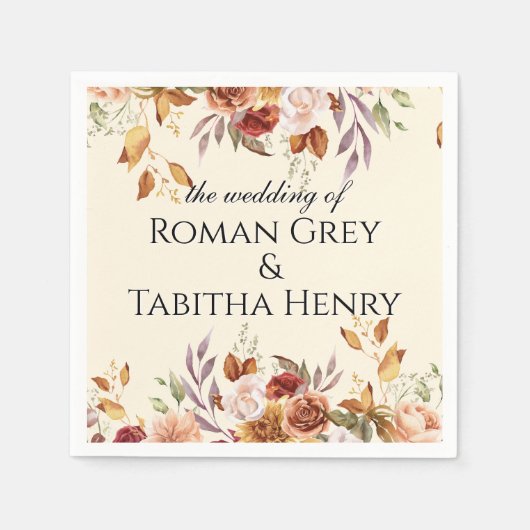 Elegant Autumn Watercolor Floral Wedding Serviette (Vorderseite)