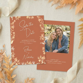 Elegant Autumn Wildflowers Burnt Orange 1 Photo Save The Date